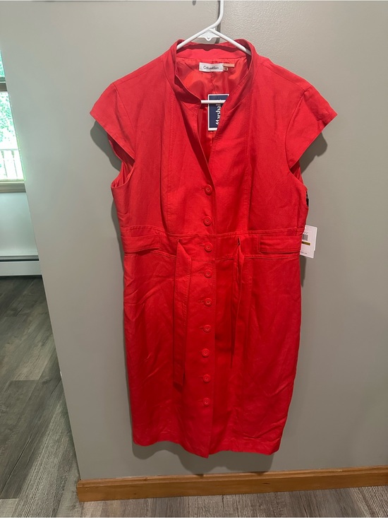 Calvin Klein Dresses & Skirts - Calvin Klein Red Button-Front Cap Sleeve Dress